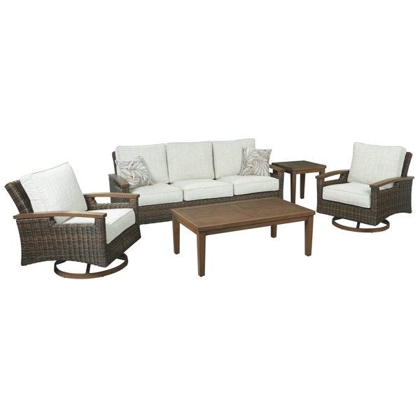 Highland Dunes Estill 84.38'' Wide Outdoor Wicker Patio Sofa with Cushions & Reviews Wayfair